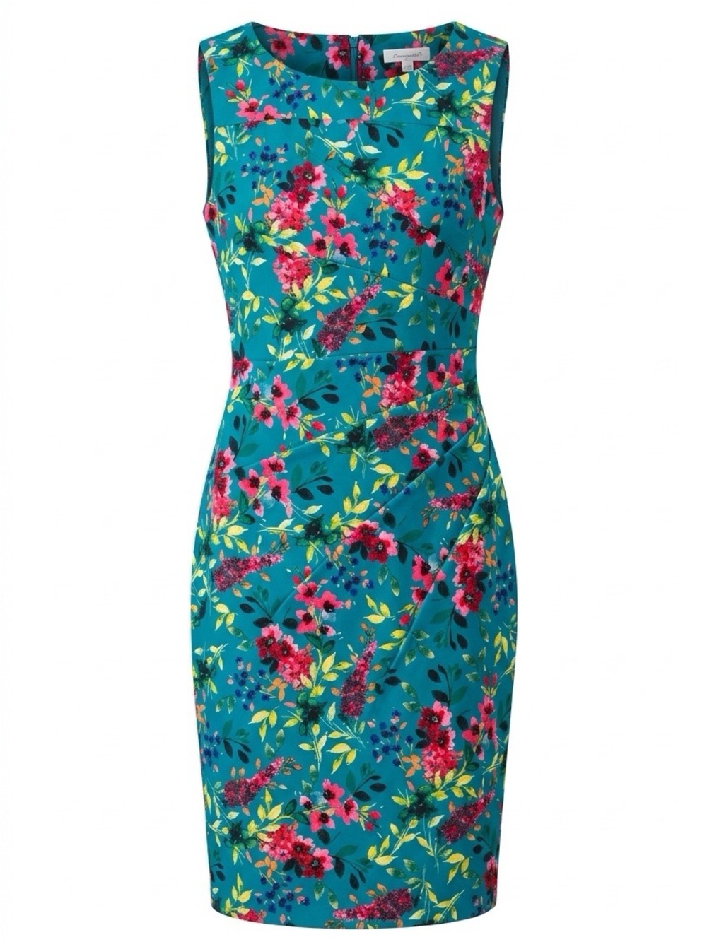 Calvin Klein Teal Sheath Scuba Dress with Pink Floral Print